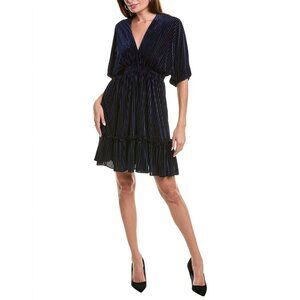 Taylor womens Velvet Burnout Black Stripe Mini Dress, Size 2, Blue